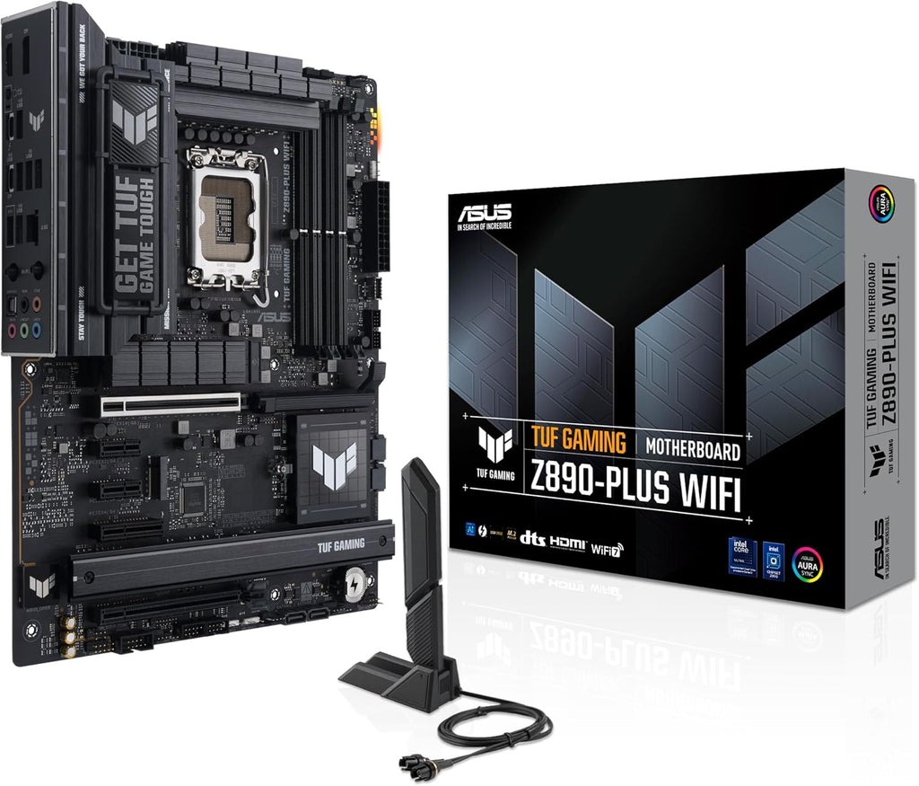 ASUS TUF Gaming Z890-PLUS WiFi Z890 LGA 1851 ATX Motherboard, Intel® Core™ Ultra Series 2 Ready, Advanced AI PC-Ready, 16+1+2+1 Stages, DDR5, PCIe® 5.0, Thunderbolt™ 4 Type-C®, 4X M.2, Wi-Fi 7, 2.5Gb