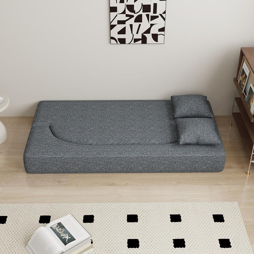 HENGJIANYI Folding Sofa Bed, Convertible Futon Sleeper Bed, 2-in-1 Foldable Floor Mattress with 2 Pillows, Breathable High-Density Foam Lazy Couch, Twin Size Comfy Lounge Chair, Dark Gray