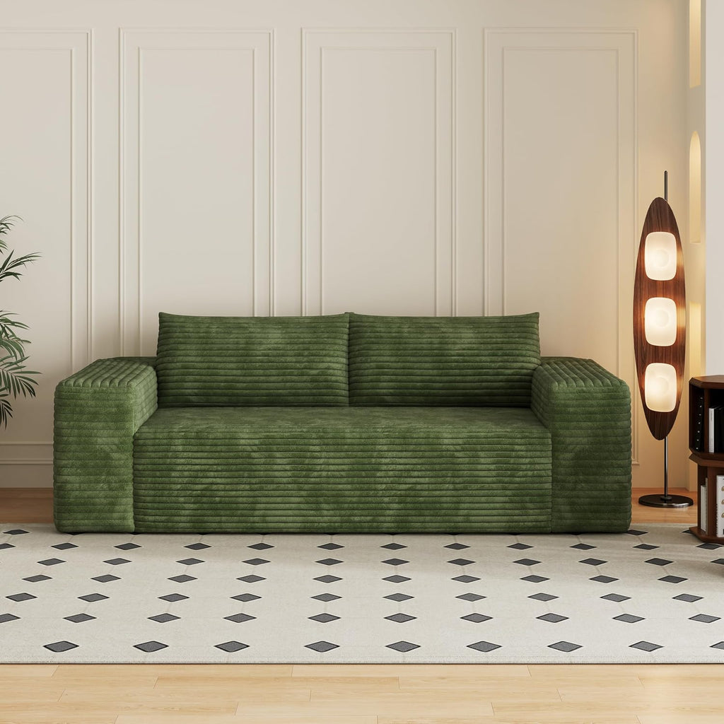 Eafurn Memory Foam Boneless Loveseat Sofa Couch, 3-Seater Upholstered Sofa with Corduroy Fabric and Wider Armrest, No Assembly Sofa for Living Room, Bedroom & Apartment