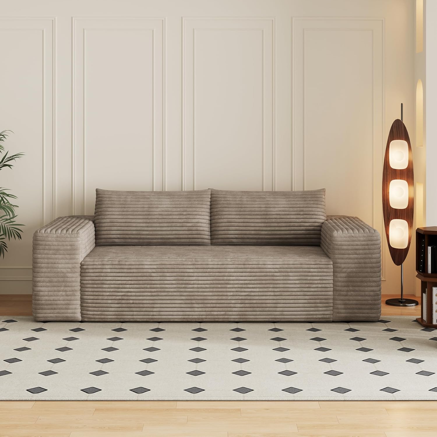 Eafurn Memory Foam Boneless Loveseat Sofa Couch, 3-Seater Upholstered Sofa with Corduroy Fabric and Wider Armrest, No Assembly Sofa for Living Room, Bedroom & Apartment | Sturdiness, Breathable material, Sofa in A Box