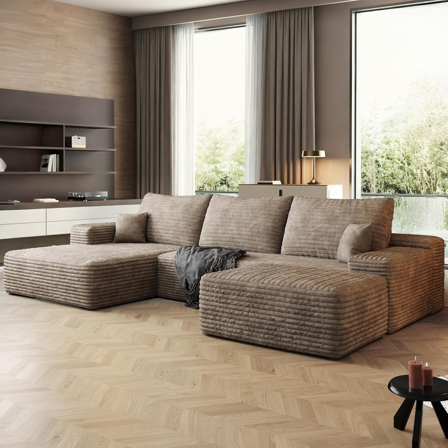AUGOP 108' Sectional Couches for Living Room Modern Modular Sofa with L-Shape Couchs Upholstered Boneless Couch Deep Seat Sectional Couch with Chaise (Camel, Left Facing Chaise+2Seaters+1Ottoman)