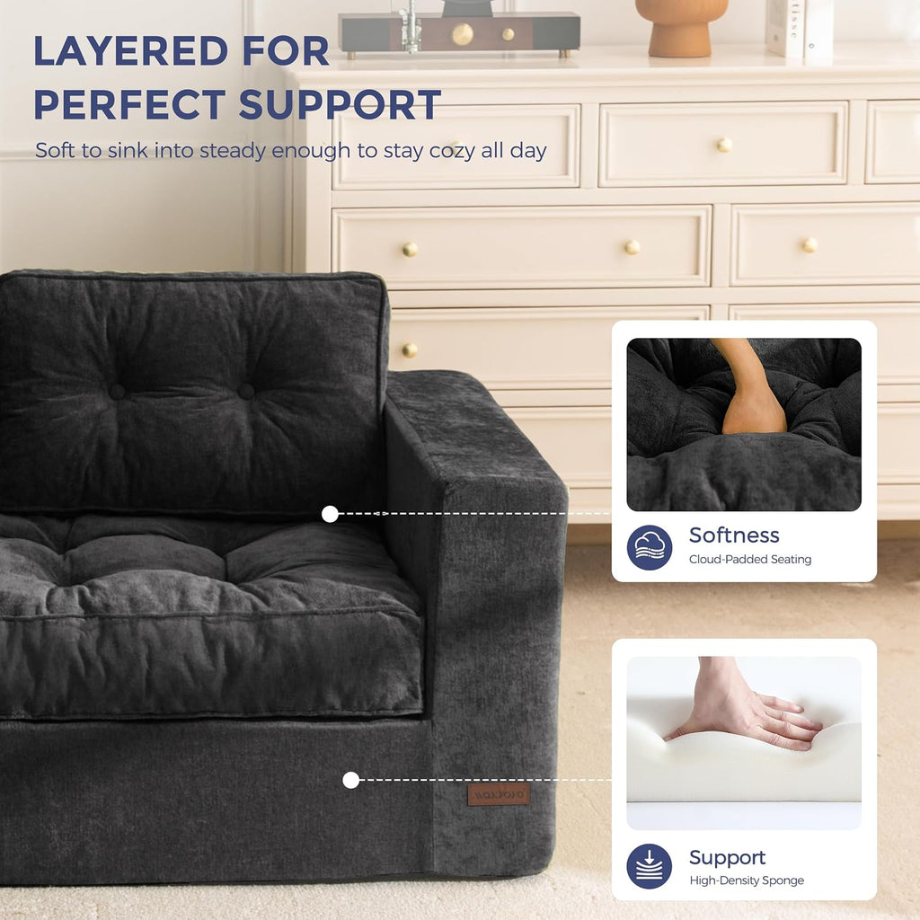 MAXYOYO Boneless Sofa Couch, 75' Oversized Loveseat Sofa, Tufted Floor Couch Bean Bag Chair for Living Room Bedroom Apartment, Sofa in a Box, No Assembly Needed, Black