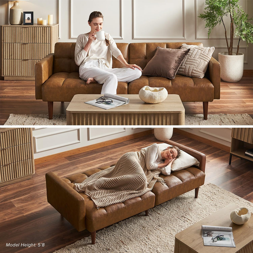 mopio 76.4' Futon Sofa Bed, Couch, Loveseat, Sleeper Sofa, Mid Century Modern Futon Couch, Sofa Cama, Couches for Living Room (Aaron, Pearl White Boucle)