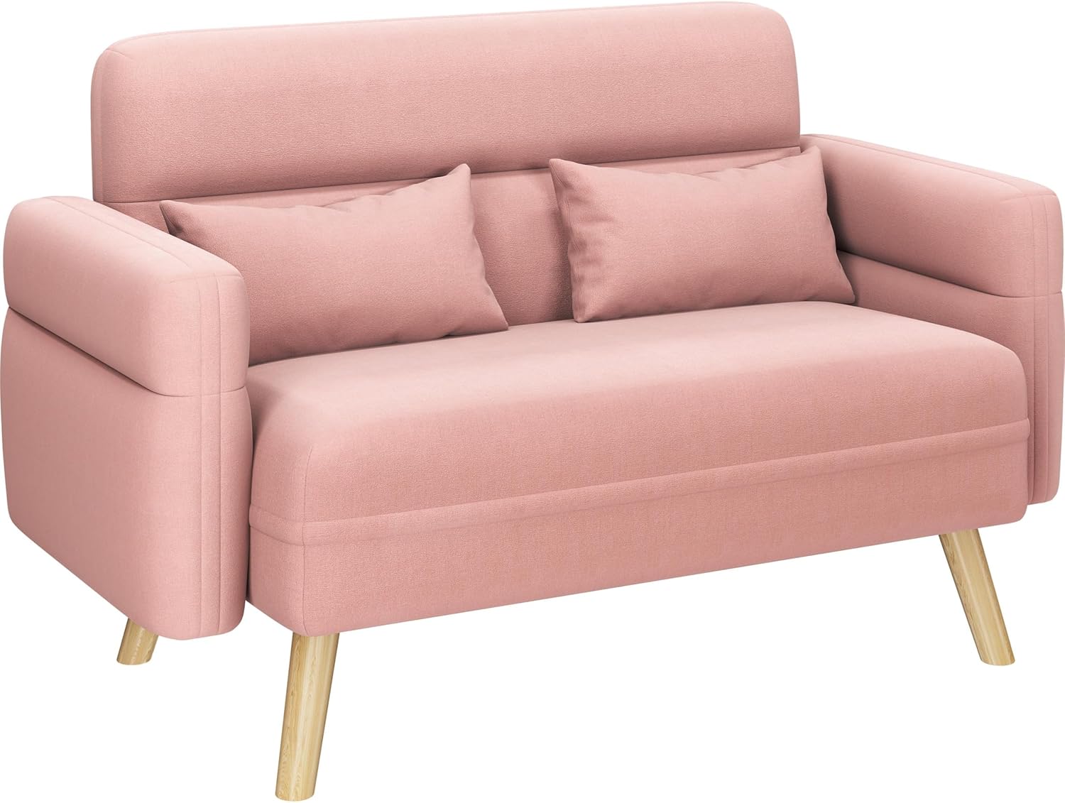 Yaheetech 46' Small Modern Fabric Sofa Loveseat Mid Century 2 Seater Sofa Couch with Lumbar Pillows, Solid Wood Legs for Living Room, Small Space, Dorm, Office, Bedroom, Pink