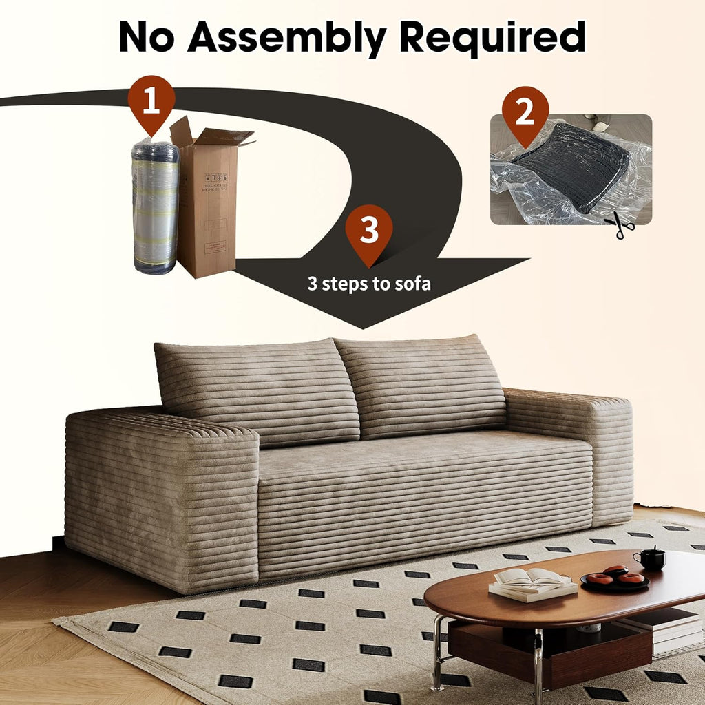 3 Seater Couch for Living Room, 71.3 INCH Fluffy Corduroy Boneless Couch Cloud Loveseat with Wide Armrest, Upholstered Floor Sofa in A Box, No Assembly Required