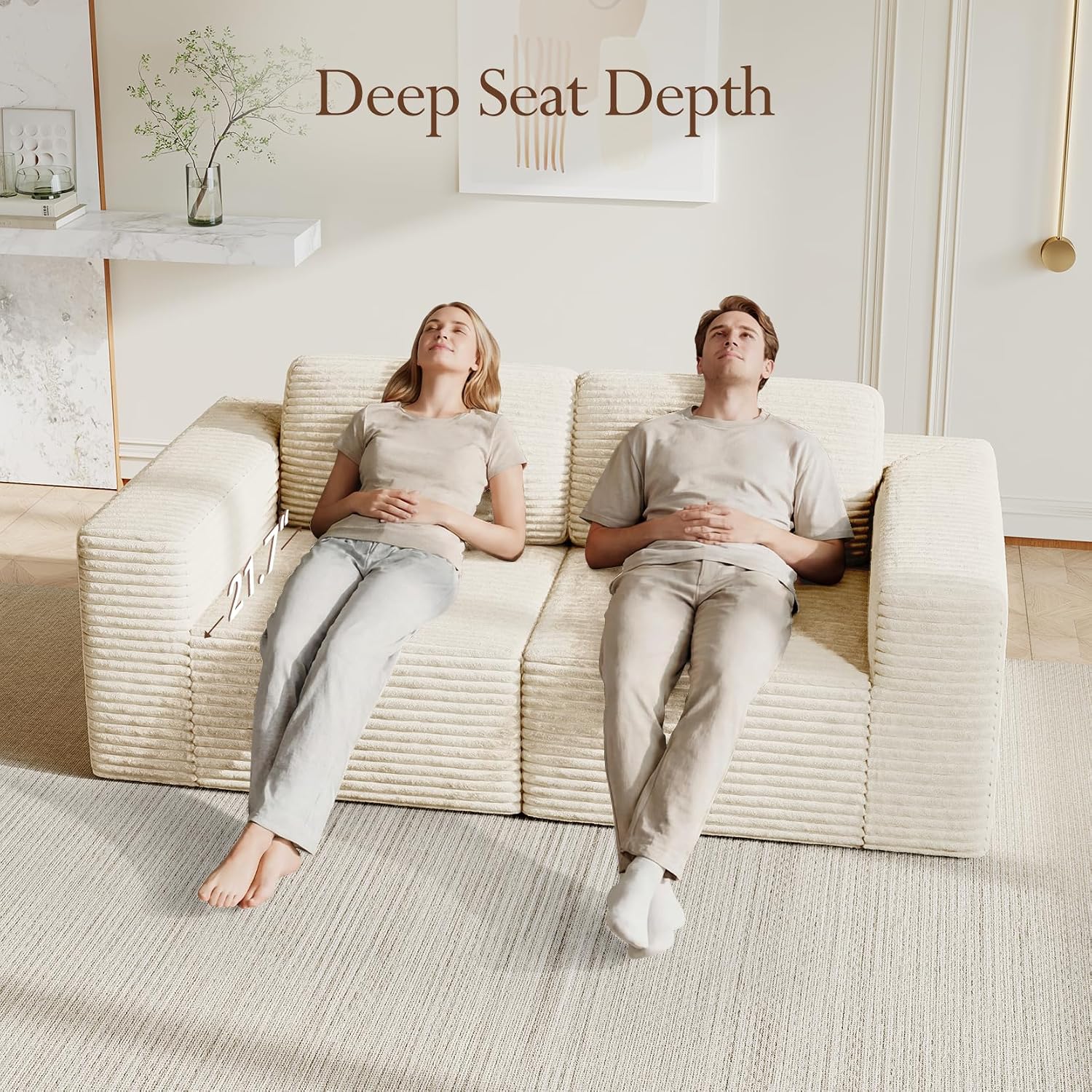 Vesgantti 80' Modular Sectional Sofa, Corduroy Cloud Couch with Deep Seating & Spring Support, 2 Seater Compact Modular Couch, Boneless Sectional Sofa for Small Spaces, No Assembly Required, Beige