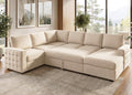 HONBAY Sectional Sleeper Sofa with Pull-Out Bed Storage Chaise, 6 Seaters Couch for Living Room, Beige