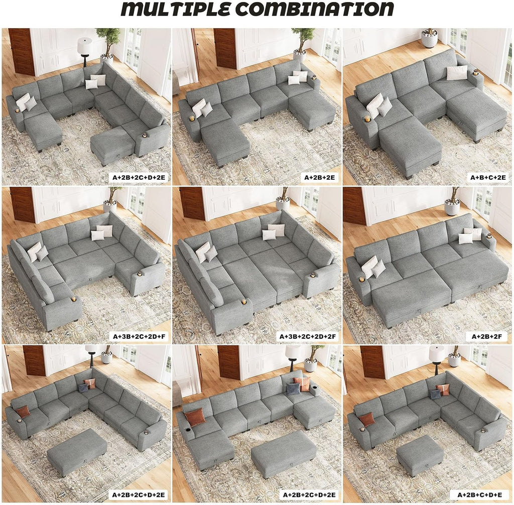 Belffin 45.6' Chenille Loveseat Module for Sectional Couch, 2-Seater Modular with Storage for Modular Sectional Sofa. Light Grey.