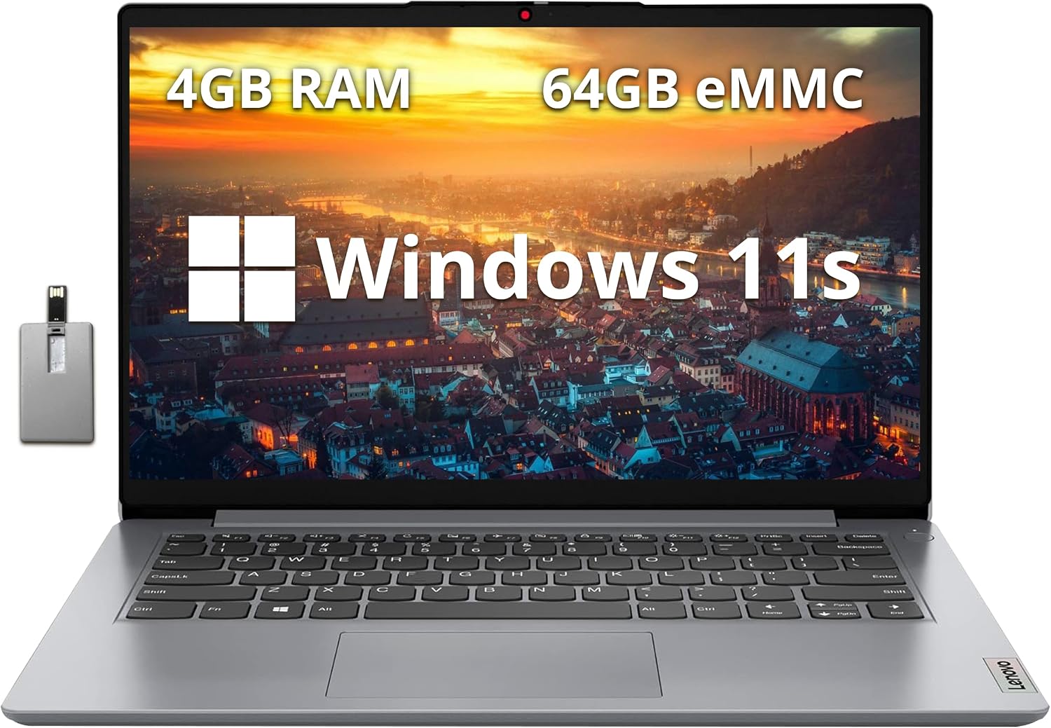 2022 Lenovo Ideapad 1i 14' HD Laptop, Intel Celeron N4020 Processor, 4GB RAM, 64GB eMMC Flash Memory, Intel HD Graphics 500, HD Webcam, Stereo Speakers, Cloud Grey, Windows 11S, 128GB USB Card