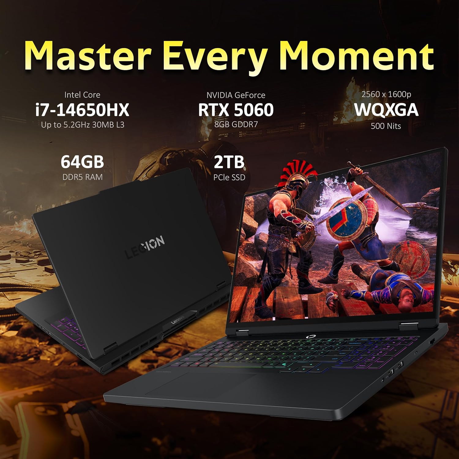 Lenovo Legion Pro 5 16' WQXGA 240Hz Gaming Laptop, Intel i7-14650HX, GeForce RTX 5060, 64GB DDR5, 3TB Storage(2TB SSD+1TB Docking Station), 24-Zone RGB Backlit Keyboard, Wi-Fi 7, Win 11 Pro, Black