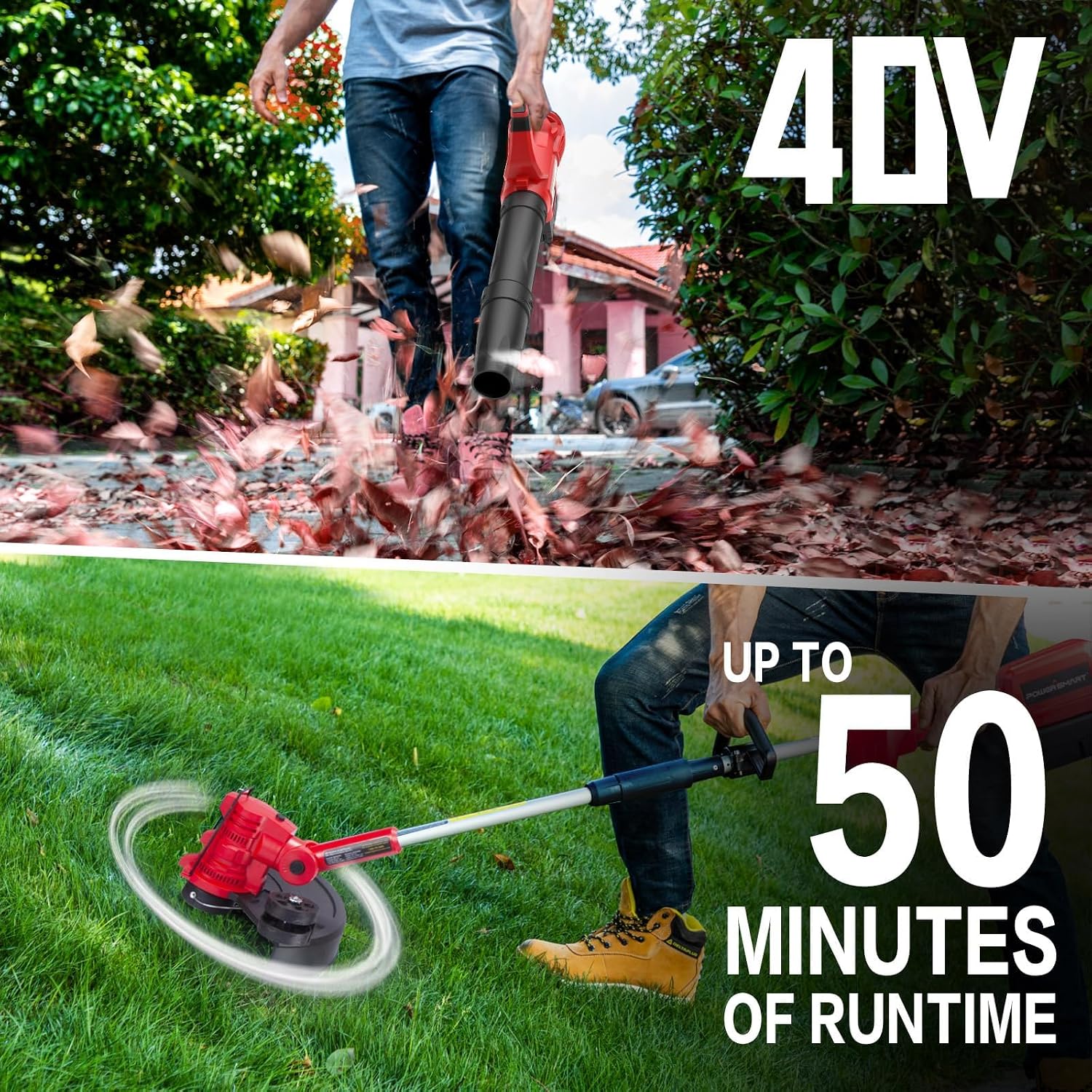 PowerSmart 40V Cordless Leaf Blower and Electric Weed Wacker Combo Kit with 13'' 2-in-1 Auto Feed Weed Eater String, 310CFM Blower for Lawn Care, with 4.0Ah Battery and Charger