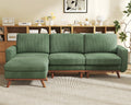 Vesgantti 97' L-Shape Modular Sofa, 3-Seat Corduroy Couch with Movable Ottoman, Sectional Sofa for Living Room, Green