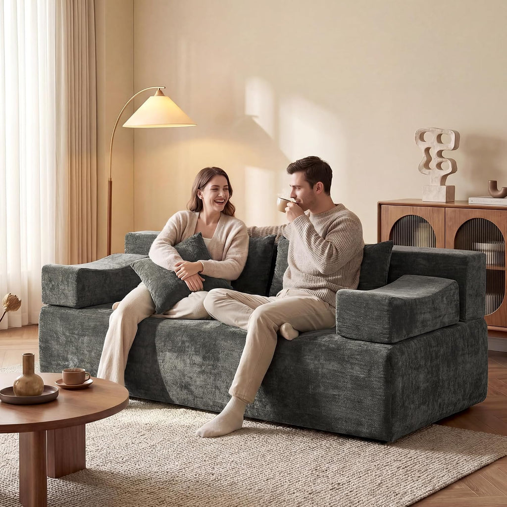 MONVANE 70' Loveseat Sofa with Removable Armrests, Comfy Chenille Cloud Couch with 4 Pillows, Modern Deep Seat Boneless Couch, 2 Seater Sofa for Living Room, No Assembly Required, Grey