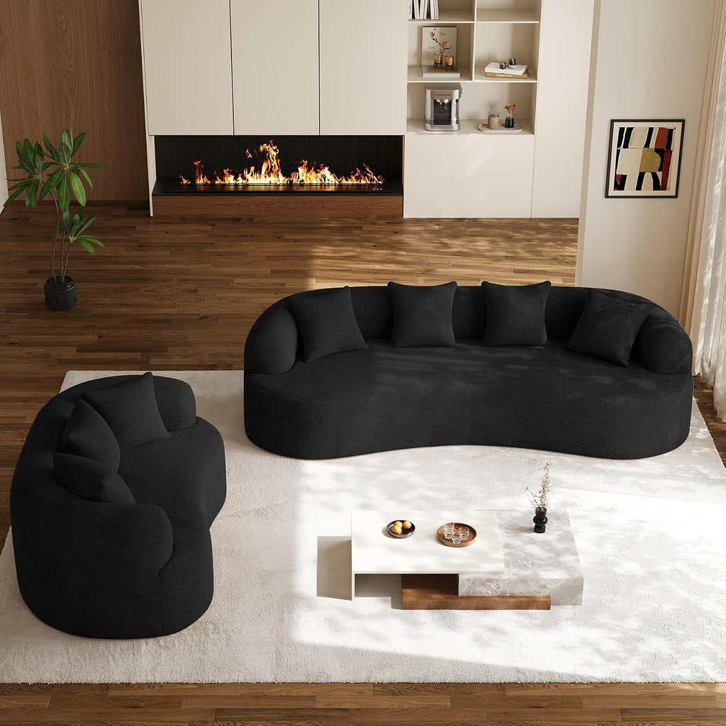 Oversized Sectional Sofa for Living Room, Modern Luxury Plush Chenille 4-Seater Extra Deep & Wide Seat Curved Cloud Couch with 4 Throw Pillows, No Assembly Needed, Black