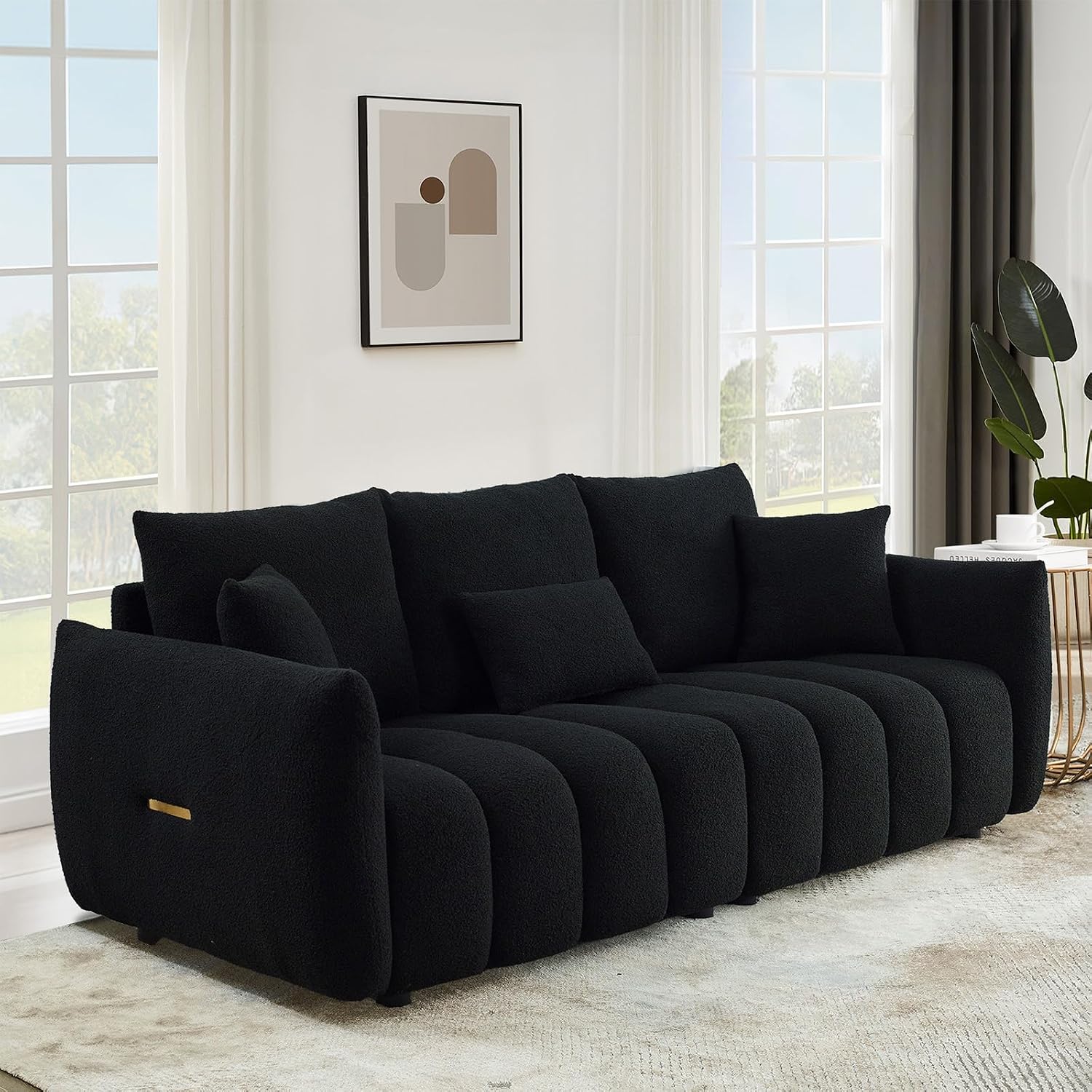 Antetek 78' Modern Sofa Couch, Comfy Deep Seat Teddy Cloud Sofa, Upholstered 3-Seater Boucle Couch, Oversized Loveseat for Living Room, Bedroom, Office, Apartment, Black