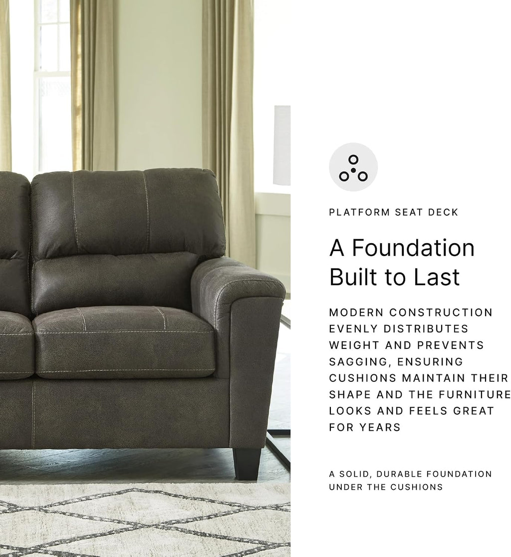 Signature Design by Ashley Navi Faux Leather Modern Loveseat, Gray
