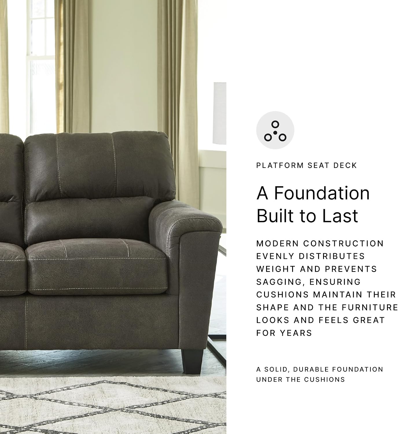 Signature Design by Ashley Navi Faux Leather Modern Loveseat, Gray