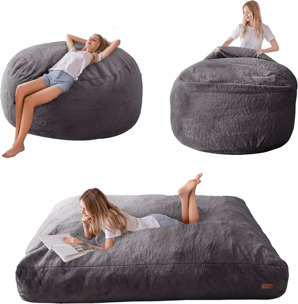 MAXYOYO Giant Bean Bag Chair Bed for Adults, Convertible Beanbag Folds from Lazy Chair to Floor Mattress Bed, Large Floor Sofa Couch, Big Sofa Bed, High-Density Foam Filling, Machine Washable