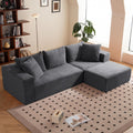 108' L-Shaped Boneless Couch, Modular Sectional Sofa with Moveable Ottoman, Corduroy Cloud Couches for Living Room, No Assembly, Ship in a Box, Ash Gray