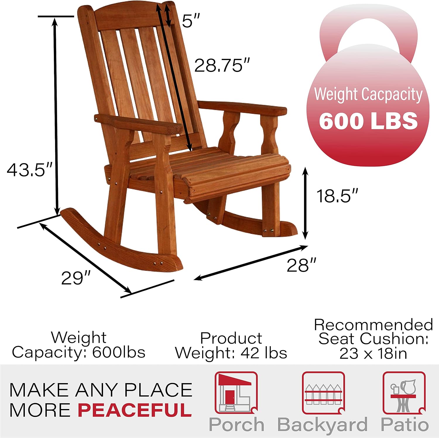 Amish Heavy Duty 600 Lb Mission Pressure Treated Rocking Chair (Cedar Stain)