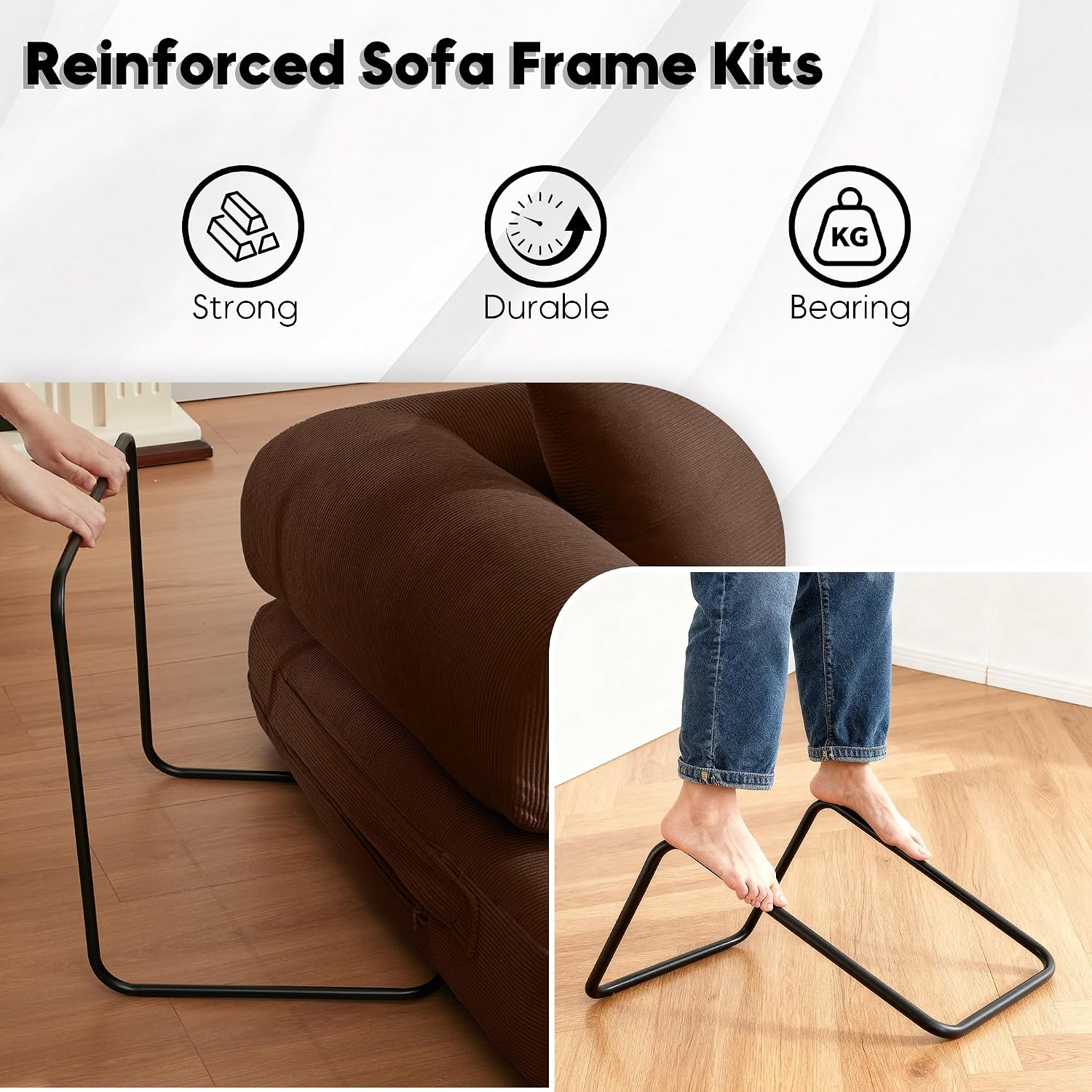 ZEIINPA Convertible Sleeper Sofa Bed, Corduroy Floor Couch with Fixed-Shape Frame, Comfy Modular Floor Sofa with Pull Out Bed, Sleeper Loveseat Boneless Couch for Living Room, Brown