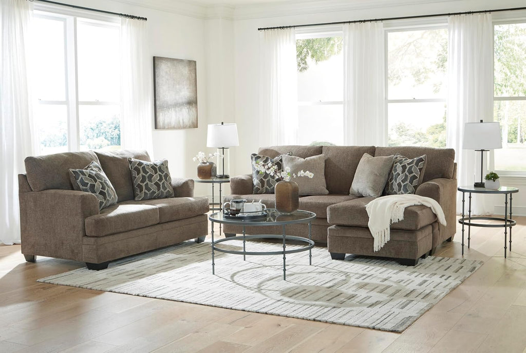 Signature Design by Ashley Stonemeade Casual Right-Arm Facing Sofa Chaise with 4 Toss Pillows, Dark Brown