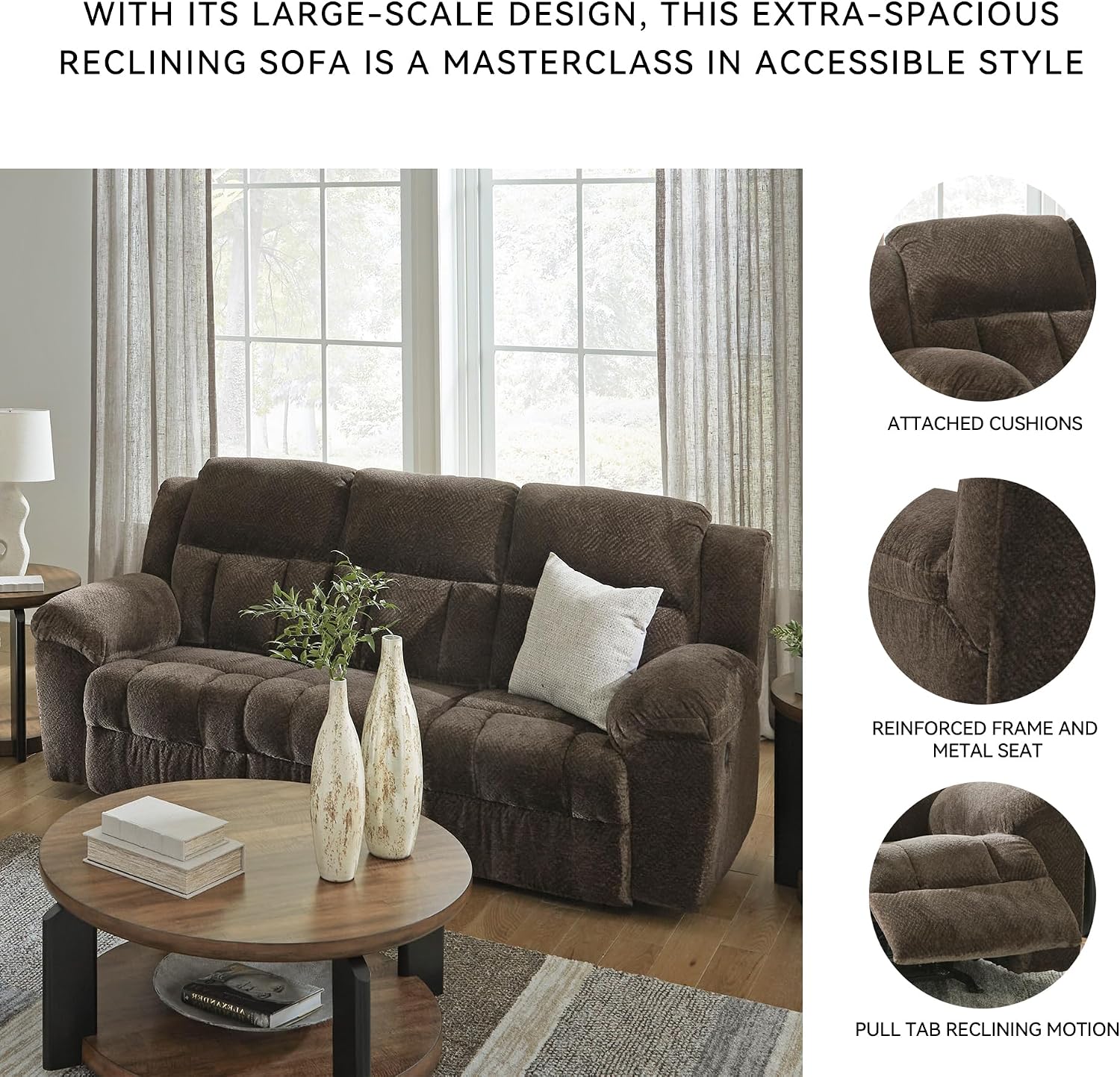 Signature Design by Ashley Frohn Modern Manual Reclining Sofa, Dark Brown