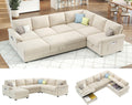 Jocisland 105' Sofa Bed, Sectional Sleeper Sofa with Pull Out Bed/Reclining Backrest, Sleeper Couch Bed with Storage, 6 Seater Couch Bed for Living Room, Chenille Beige