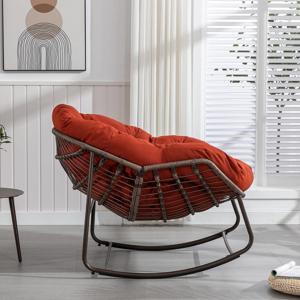 Patio Chairs Set of 2, Oversized Wicker Egg Rocking Chair,Indoor & Outdoor Upholstered Papasan Chairs, Modern Lounge Chair for Balcony,Living Room Patio, Front Porch, Garden