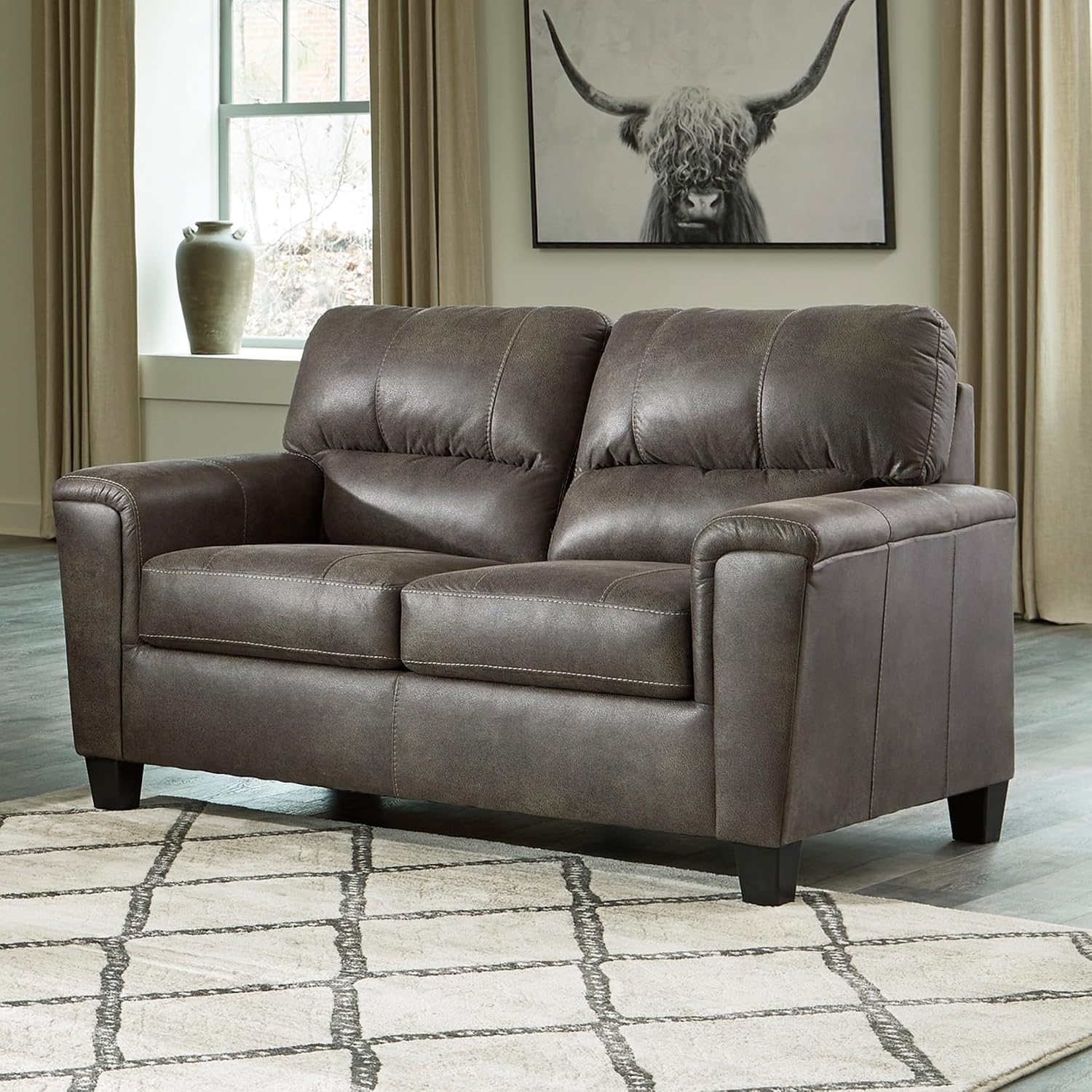 Signature Design by Ashley Navi Faux Leather Modern Loveseat, Gray