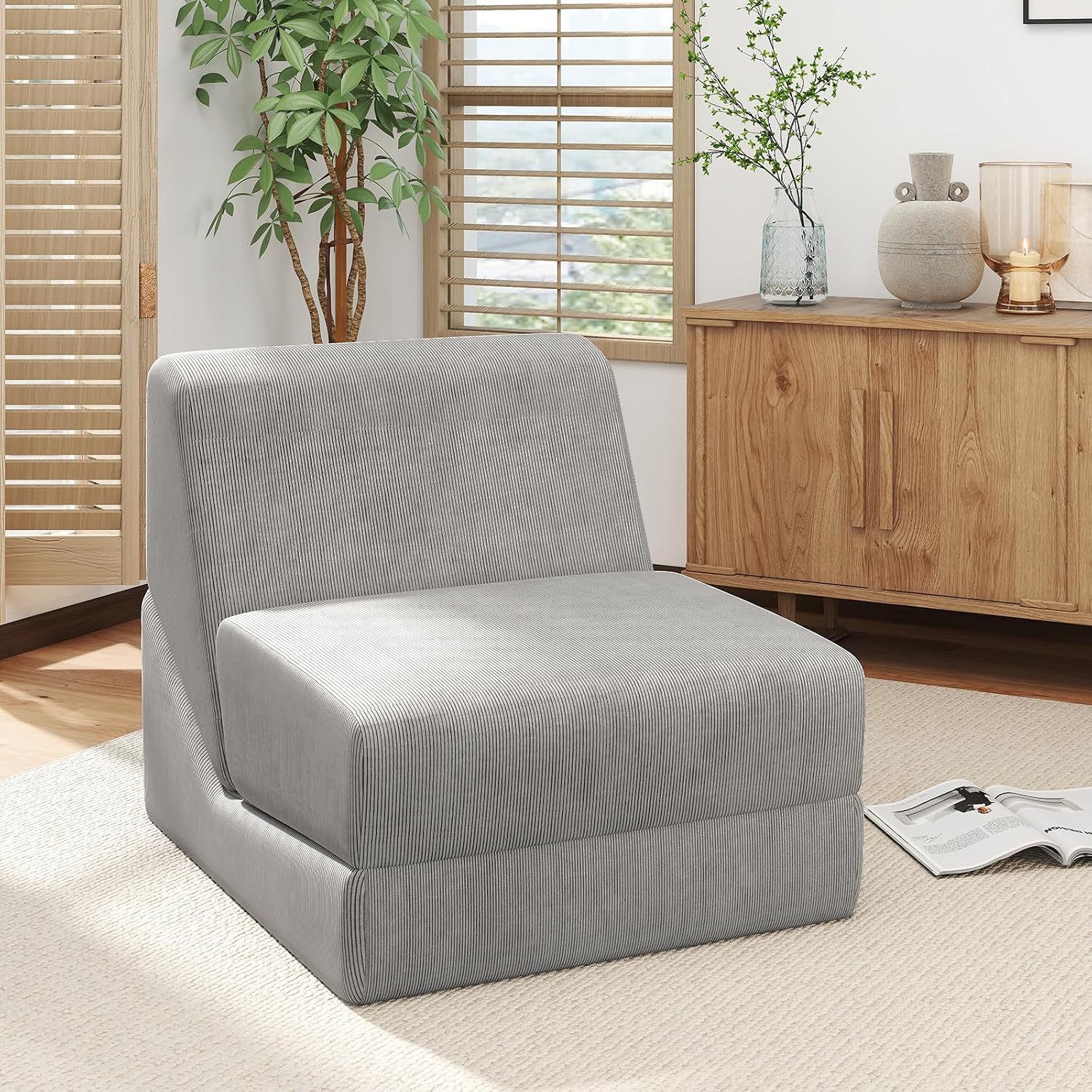 Giantex 3-in-1 Folding Sofa Bed, Convertible Sleeper Chair with Back Support, High Density Sponge, Washable Zippered Cover, Portable Floor Chaise Lounge for Living Room Bedroom Office Apartment (Grey)