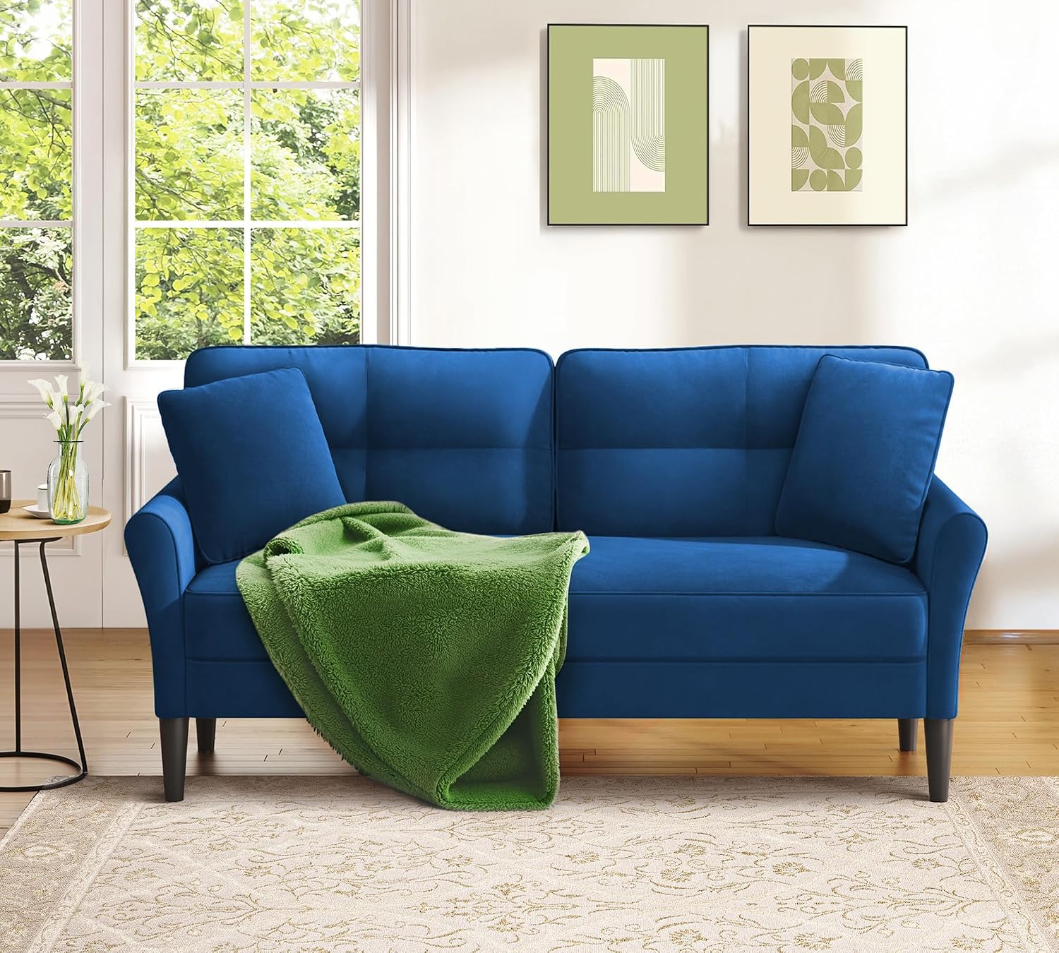 Loveseat Sofa, 69' Love Seat Couches, Comfy Velvet Small Couches for Small Spaces with 2 Pillows, Tool-Free Setup Sofas & Couches, 700lb Load Sofas for Living Room, Mini Couch for Bedroom, Blue Couch