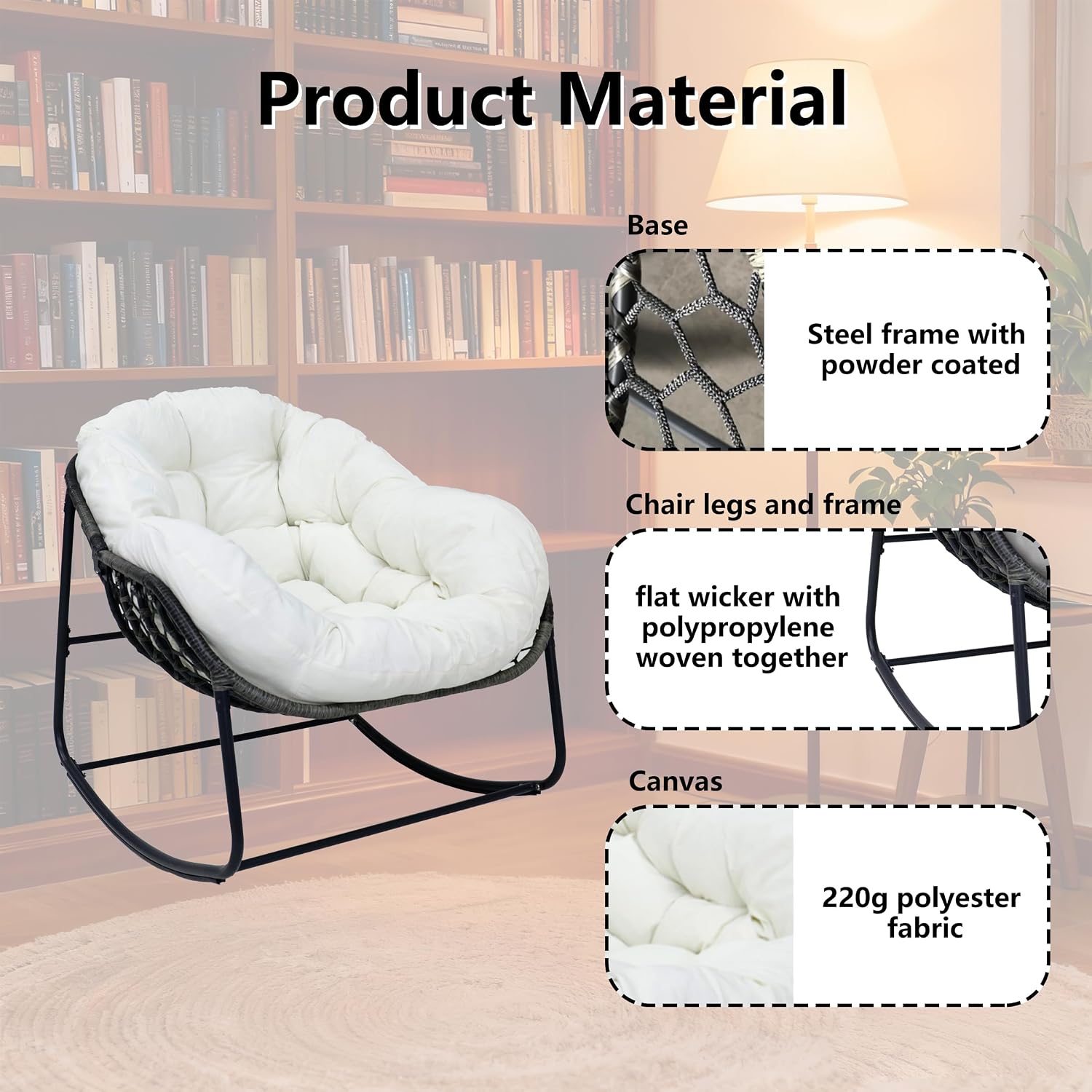 GLORY PATIO Cozy Rocking Chair with Thick Cushion, Indoor & Outdoor for Front Porch, Garden, Backyard