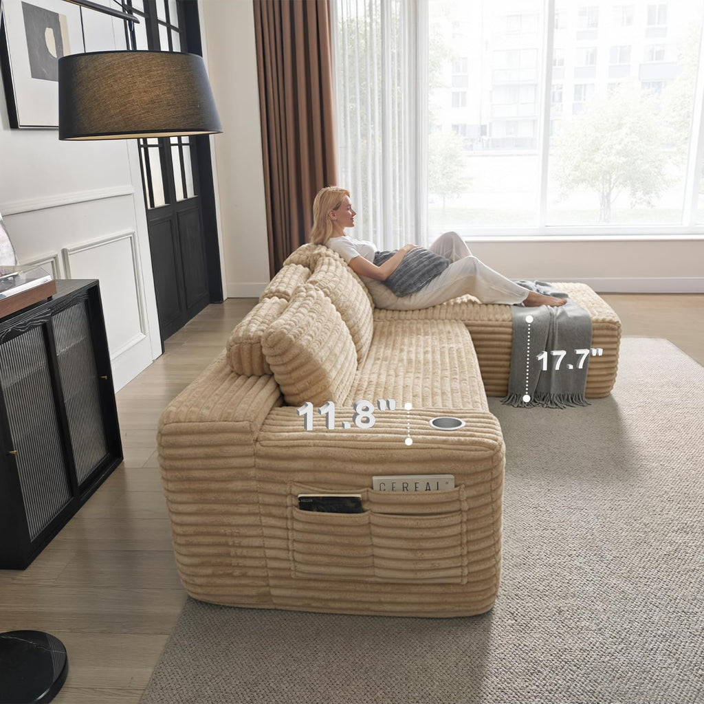 Cloud Sectional Couch with L-Shape Chaise, Modern Modular Sofa with Deep Seat, Built-in Cup Holder & Storage Pocket for Living Room Bedroom, No Assembly Required (Camel, Right Facing Chaise)
