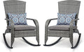 Outdoor Rocking Chairs Set of 2, Patio Rocker Chairs with Cushions & Steel Frame, All Weather Porch Rocking Chairs for Garden, Backyard, Poolside (Grey Rattan & Grey Cushion & Circle Pillow)