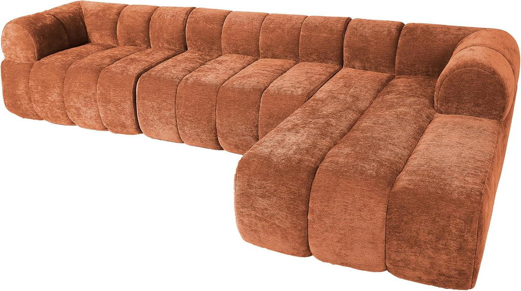 Christopher Knight Home Mania 122' Modular L-Shape Sofa Couch with Chaise Lounge, Modern Sectional Sofa Set for Living Room, Boucle Fabric Upholstered Cloud Couch with Deep Seat, Orange