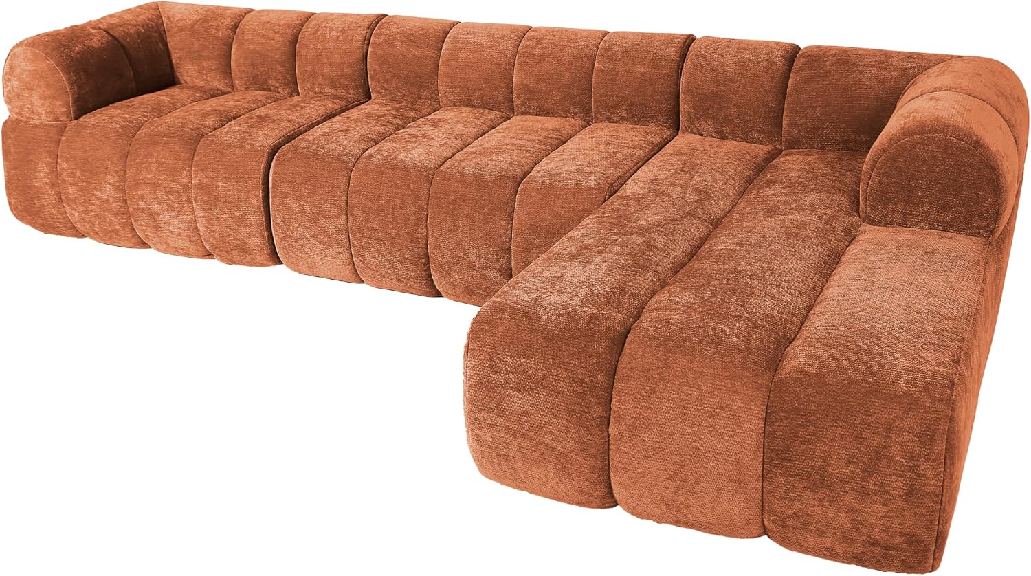 Christopher Knight Home Mania 122' Modular L-Shape Sofa Couch with Chaise Lounge, Modern Sectional Sofa Set for Living Room, Boucle Fabric Upholstered Cloud Couch with Deep Seat, Orange
