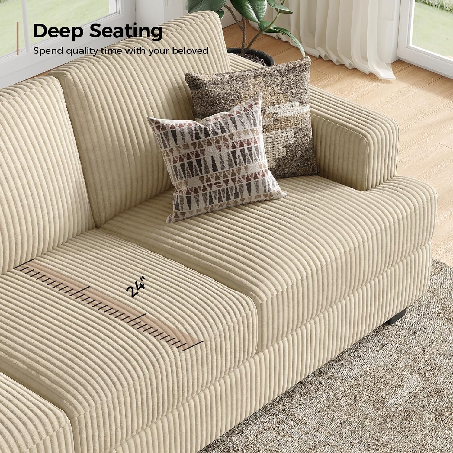 COPIAE 89 Inch Sofa with Extra Deep Seats Oversize, 3 Seater Sofa for Living Room, Modern Couch and Sofa, Comfy Armrests and Seats and Backrests, Easy Installation,Wide Corduroy Fabric Beige