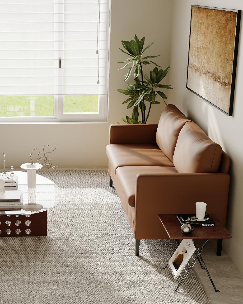 TYBOATLE Modern Faux Leather Small Couches for Small Spaces, Comfy Upholstered Brown Love Seat for Dorm, 2 Seater Mini Couch for Bedroom, Apartment, Office, Brown