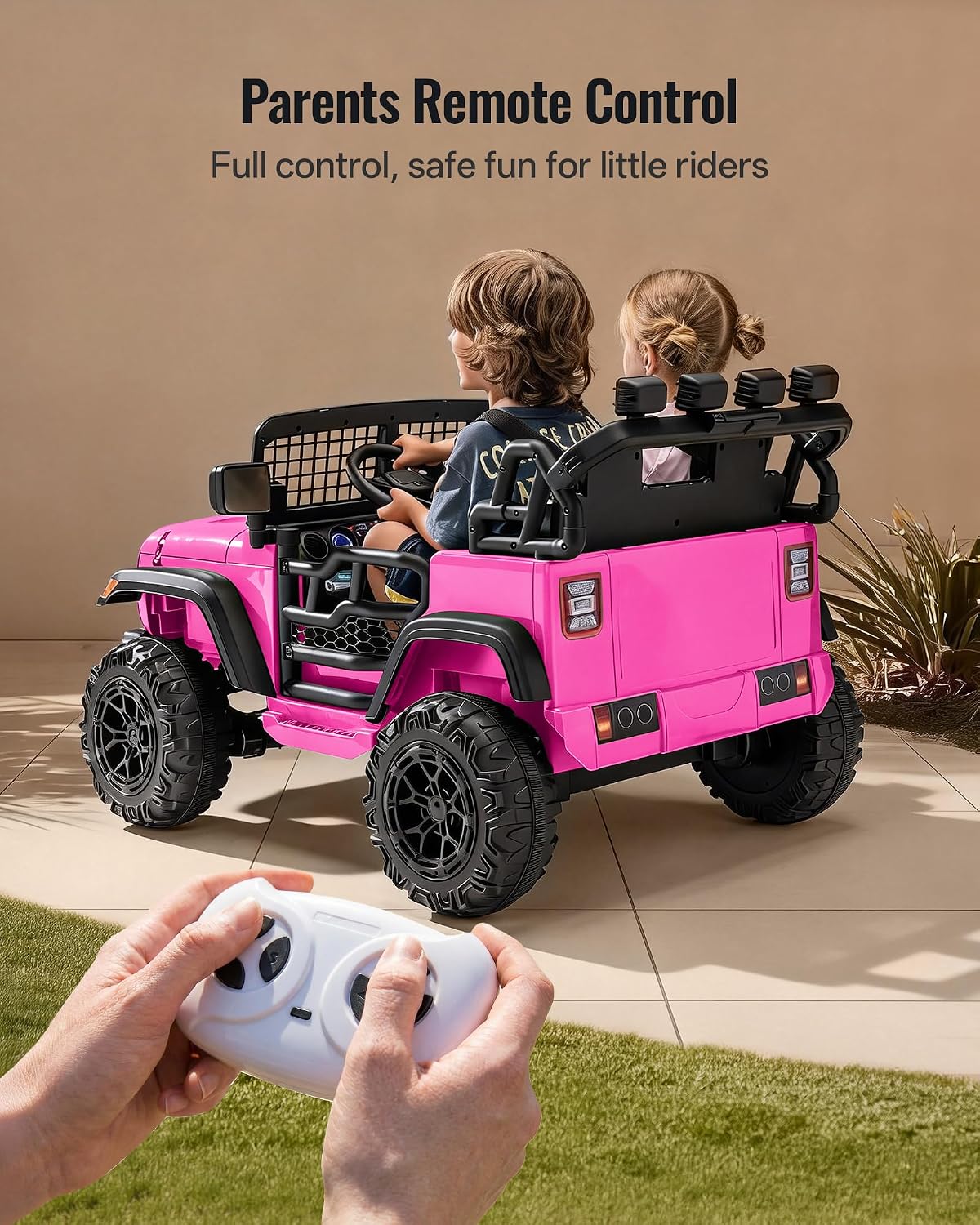 Outfunny 2 Seater Ride on Car Toy, 12V Electric Car for Kids 4-8 with Remote Control, Capacity 110 lb, LED Light - Pink
