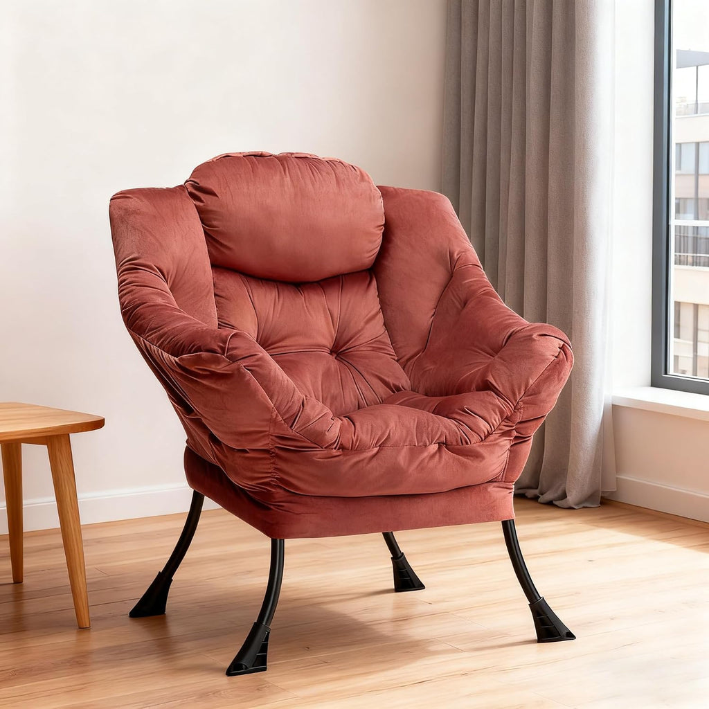 HollyHOME Lazy Chair with Armrest and Side Pocket, Comfy Accent Lounge Chair,Leisure Sofa Armchair for Living Room, Bedroom, Dorm, or Small Spaces, Oversized Reading Sofa Chair,Velvet Dusty Rose