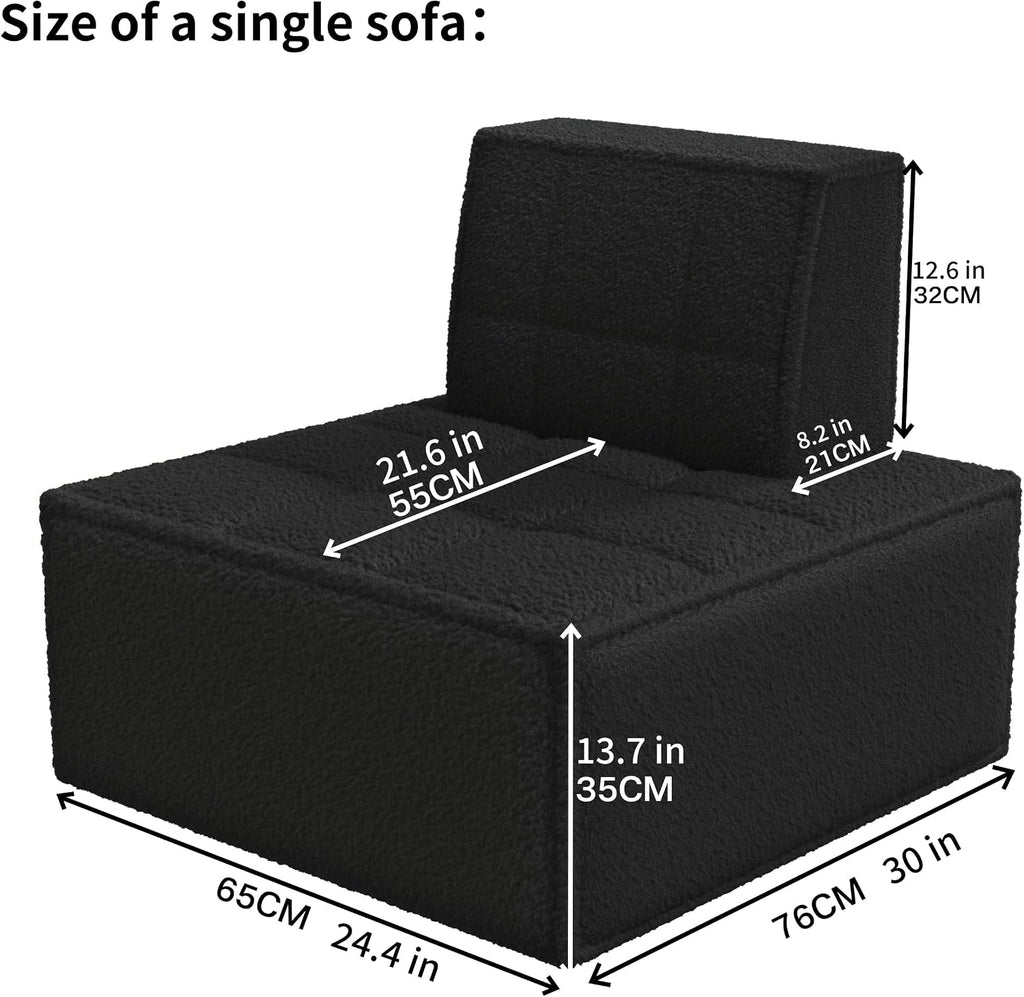 PurrJoys Modular Sectional 3-Seater Sofa 3-Piece Deep Seat Corduroy Lounge Sofa Small 3-Seater Couch for Living Room, Bedroom, Apartment, Black