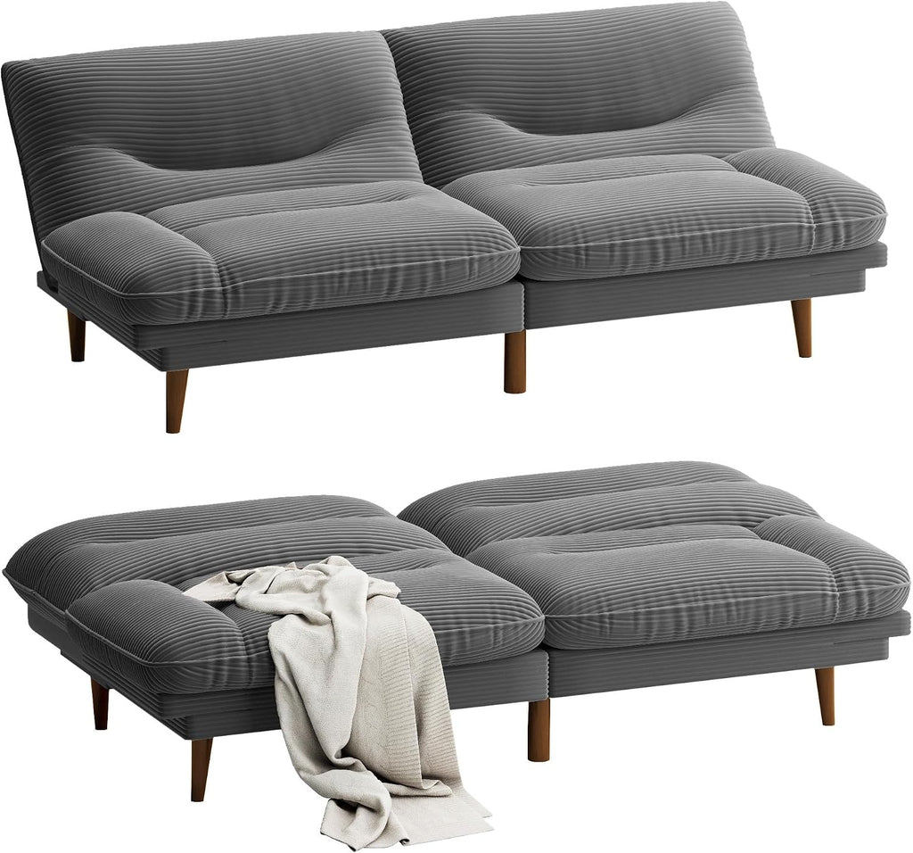 Homall Futon Sofa Bed, Modern Loveseat Futon Couch with Adjustable Backrest and Armrests, Sleeper Sofa Bed with Wood Frame for Living Room, Office, Apartment (Corduroy, Dove Gray)