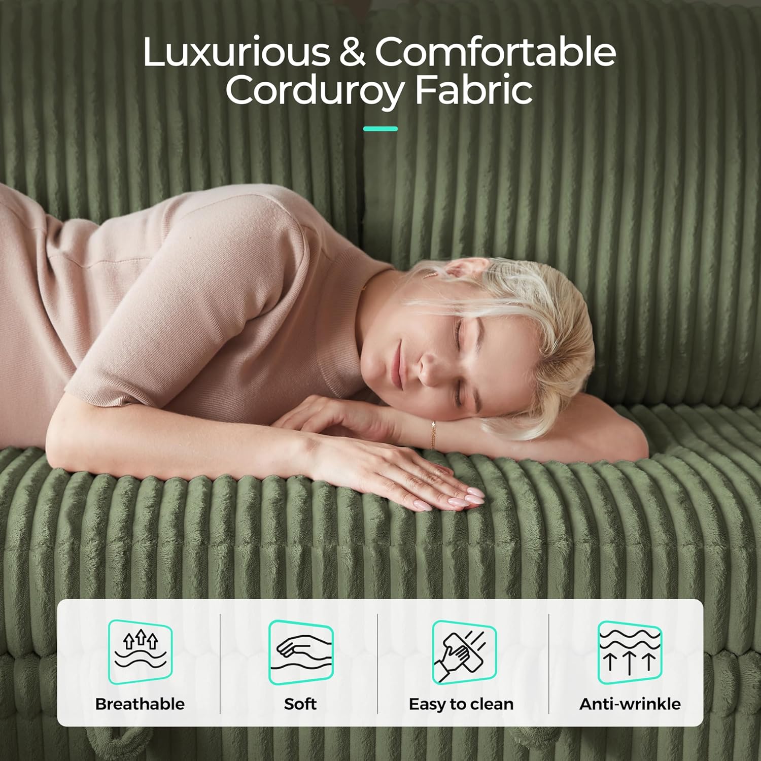 LINSY HOME Sectional Sleeper Sofa Only Corner (Green)
