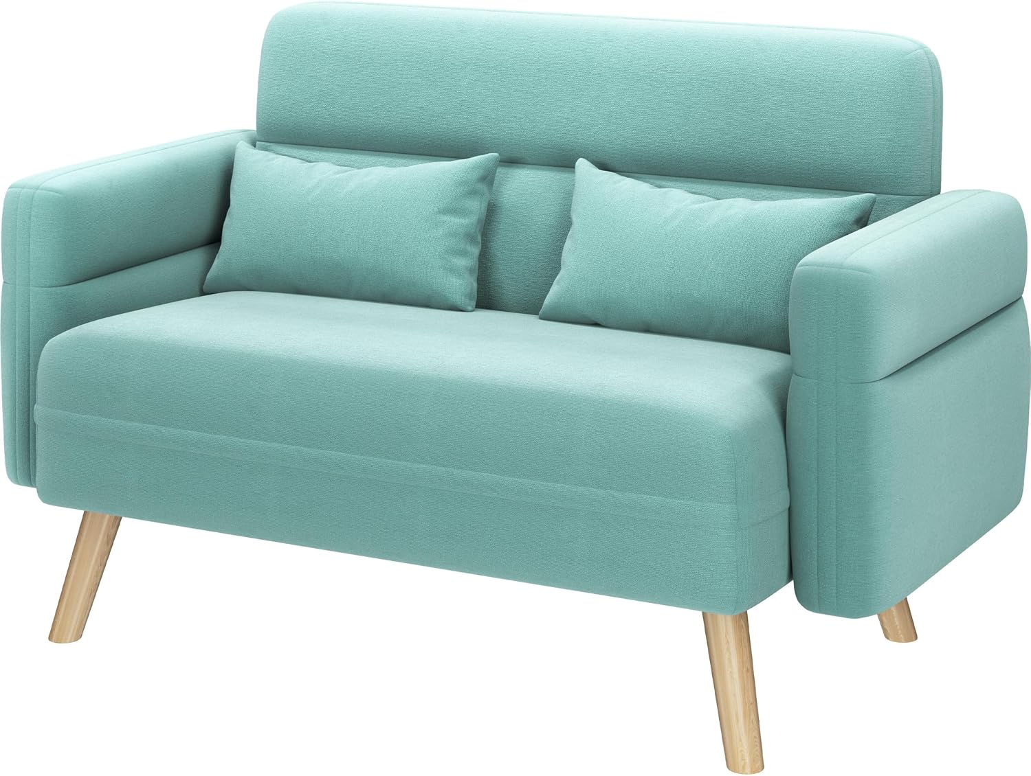 Yaheetech 46' Small Modern Fabric Sofa Loveseat Mid Century 2 Seater Sofa Couch with Lumbar Pillows, Solid Wood Legs for Living Room, Small Space, Dorm, Office, Bedroom, Aquamarine