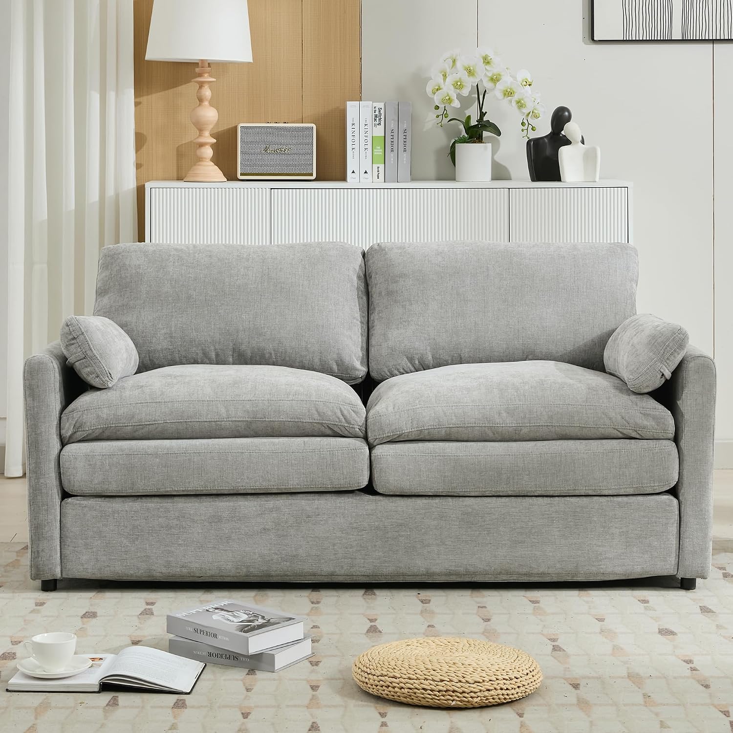 Harper & Bright Designs Chenille Fabric Upholstered Sofa, Oversized Comfy Cloud Loveseat Sofa Couch, Double Plush Cushion for Living Room