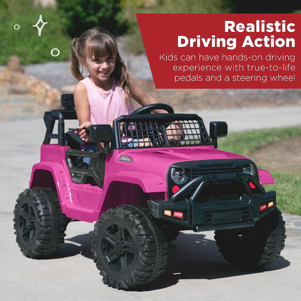 Best Choice Products 12V Kids Electric Vehicle Toy Ride On Car with Parent Remote Control for Toddlers, Seat Harness, 61 lbs Weight Capacity, Locking Doors, Spring Suspension, Bluetooth - Hot Pink
