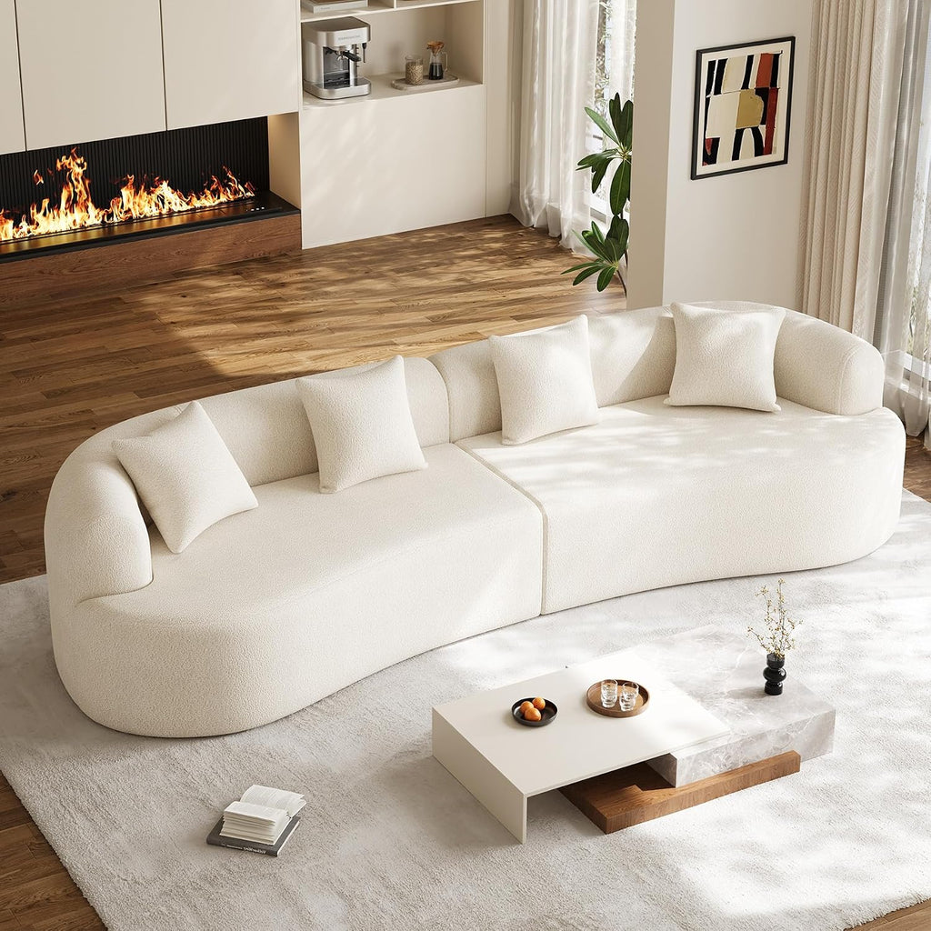 131' Oversized Sectional Sofa for Living Room, Modern Luxury Plush Chenille 4-Seater Extra Deep & Wide Seat Curved Cloud Couch with 4 Throw Pillows, No Assembly Needed, Cream White