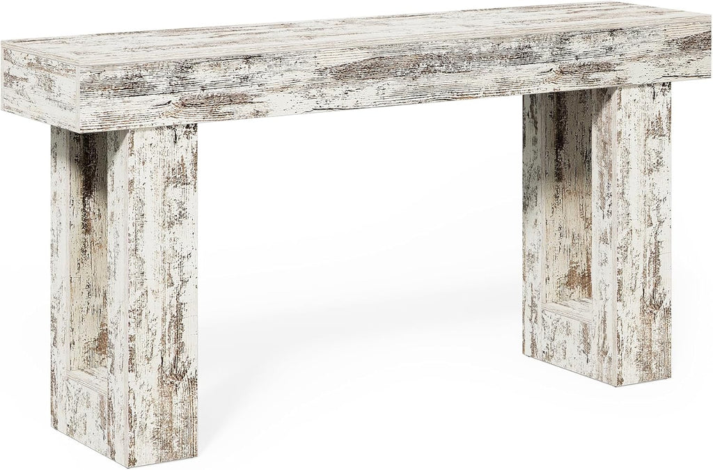 Little Tree 63-Inch Long Console Tables for Entryway, Large Sofa Table Behind Couch, Wooden Entry Foyer Hallway Table, Modern Console Sofa Tables for Living Room, Distressed White