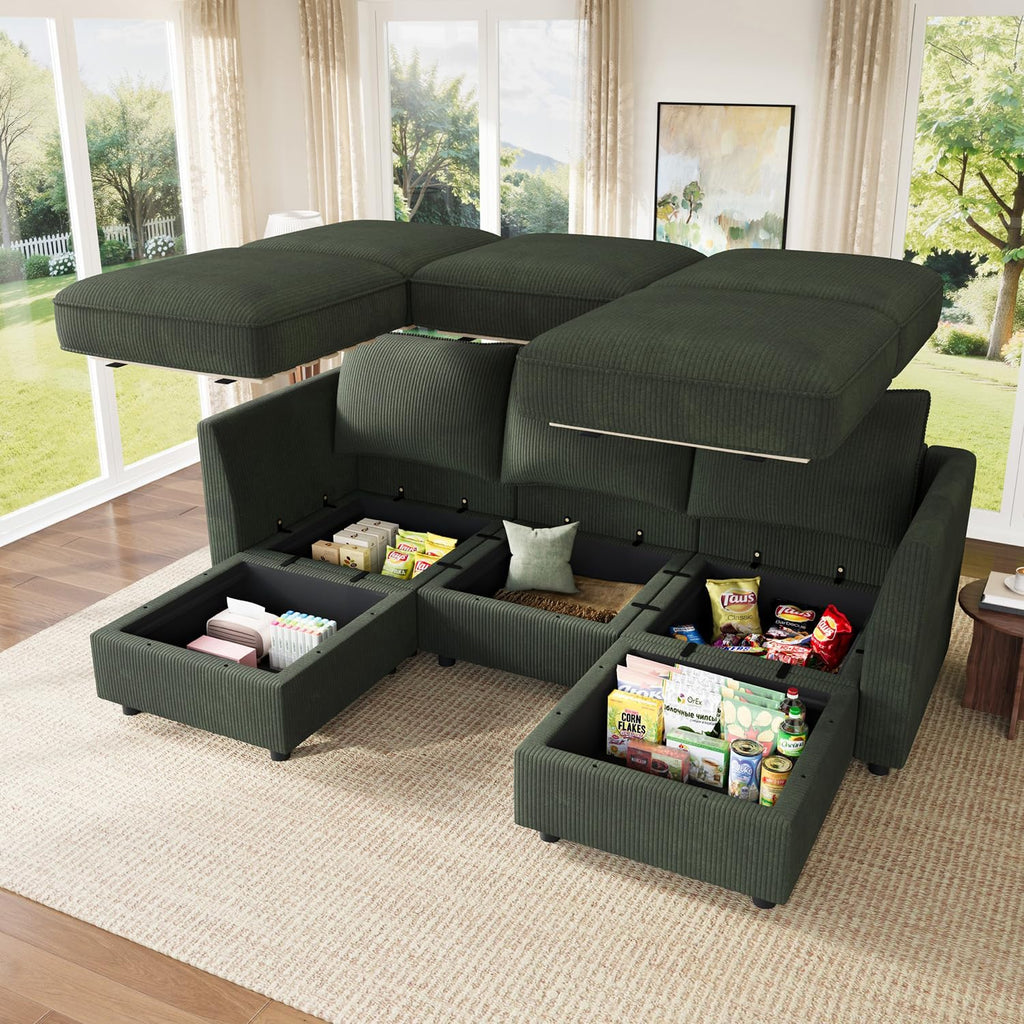 HONBAY Modular Sectional Sofa with Storage U Shaped Sectional Sofa, Convertible Couches for Living Room - Green